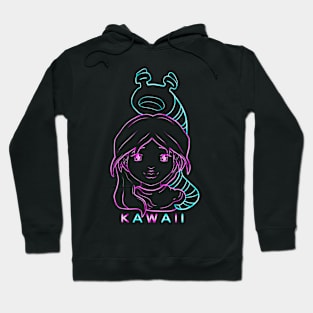 Kawaii girl with little monster (Retro) Hoodie